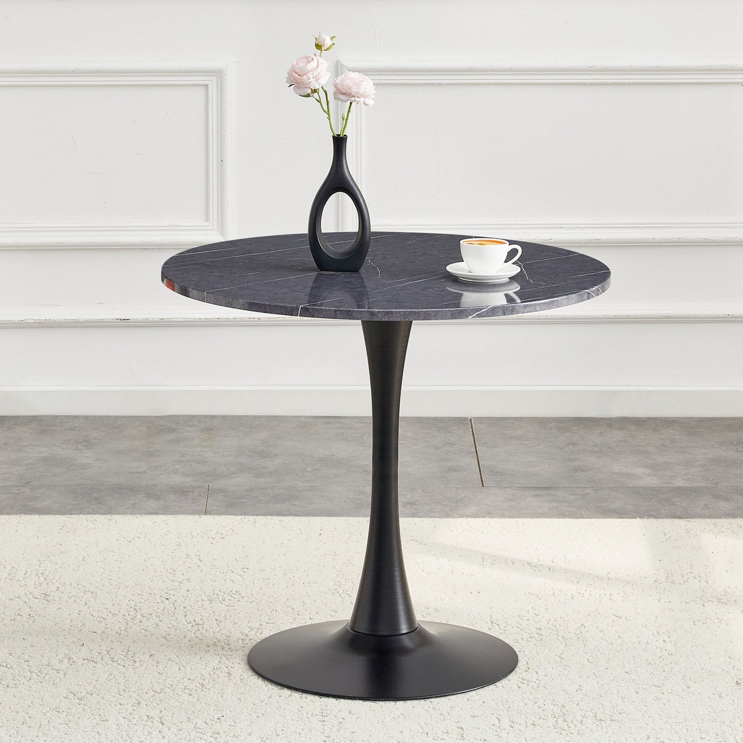 Round Dining Table, 31.5in Circle Tulip Table With Thickened Tabletop & Metal Pedestal, Mid Century Modern Bistro Table For Kitchen, Small Places, Living Room, Cafe  Faux Marble
