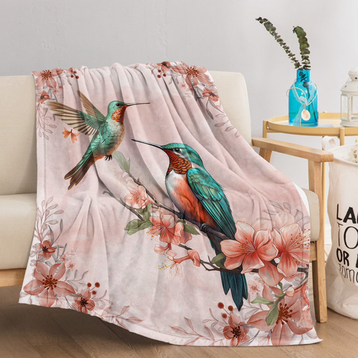 Bird Blanket, Cozy Flannel Pretty Bird & Flowers Throw Blanket For Couch Outdoor, Plush Soft Lightweight Travel Blankets For Bed Decor And Gifts