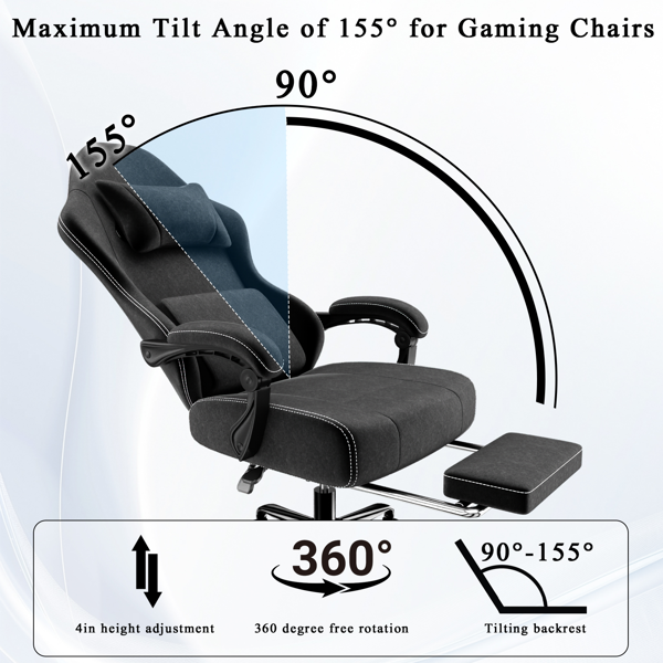 Ergonomic Gaming Chair, Video Game Chair With Massage Lumbar Support And Footrest, Height Adjustable Fabric Computer Chair With Pocket Spring Cushion