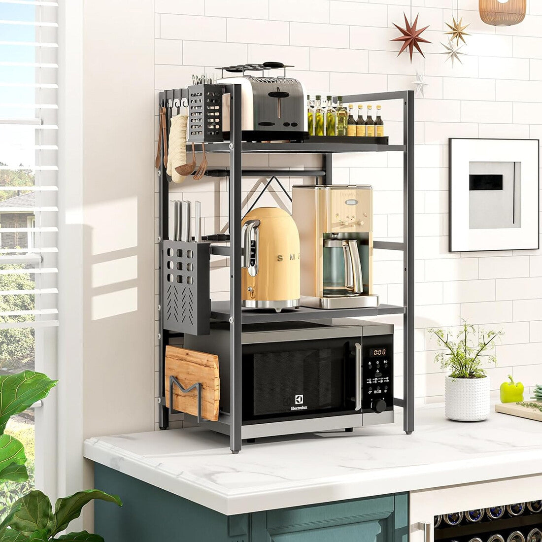 3 Tier Extendable Microwave Oven Rack Heavy Duty Kitchen Stand Storage Shelf UK