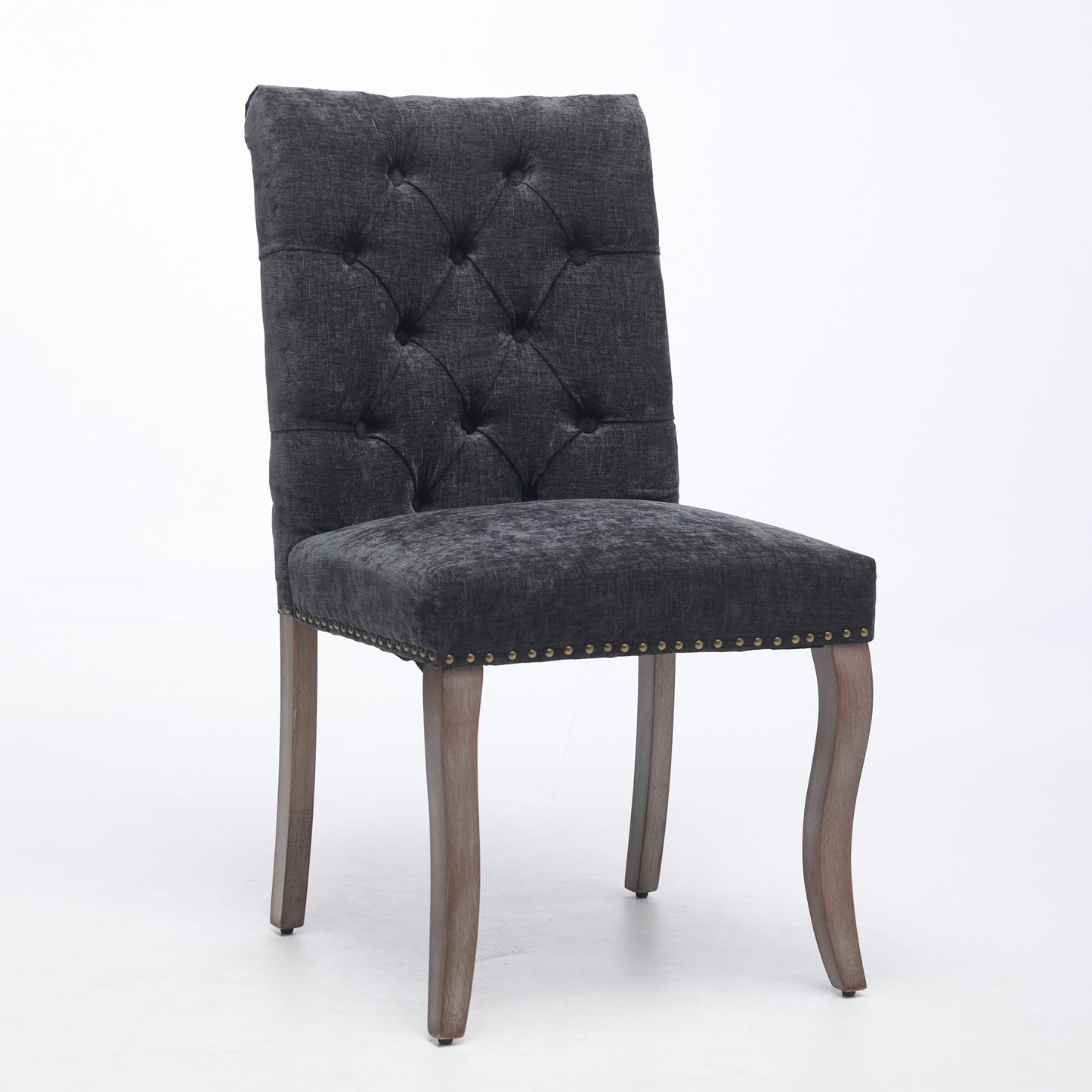 Upholstered Chenille Fabric Accent Dining Chair, Curved Solid Wood Legs, Elegant Tufted Club Dining Room Kitchen Room Dining Chair, Set Of 2,Black,SW1894BK