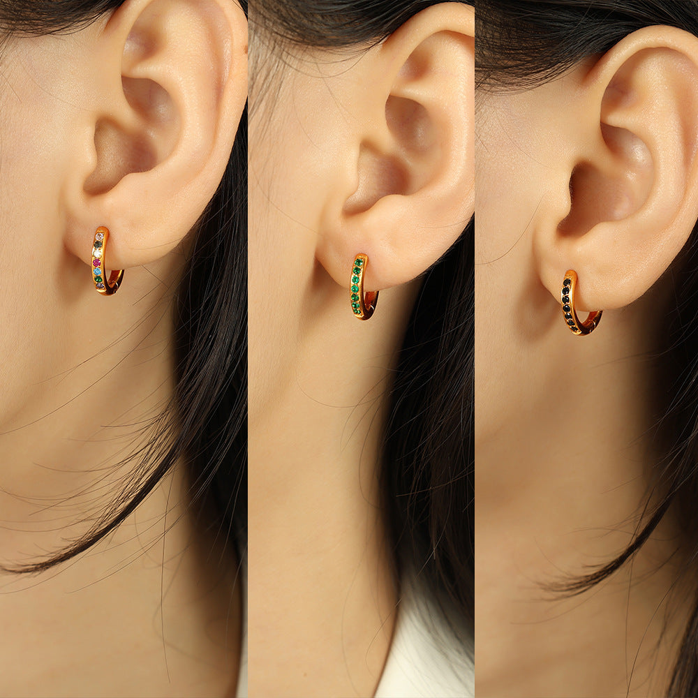 Foreign Trade European And American Fashion Korean-Style Round Micro-Inlay Colorful Zircon Earrings