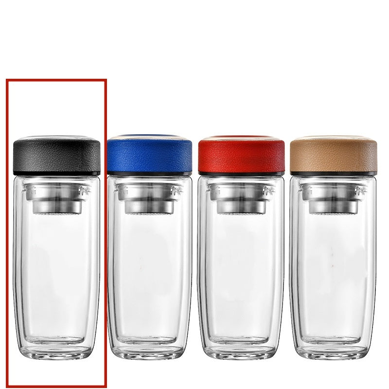 Double-walled Borosilicate Glass Cup With A Built-in Tea Strainer And Leak-proof Design