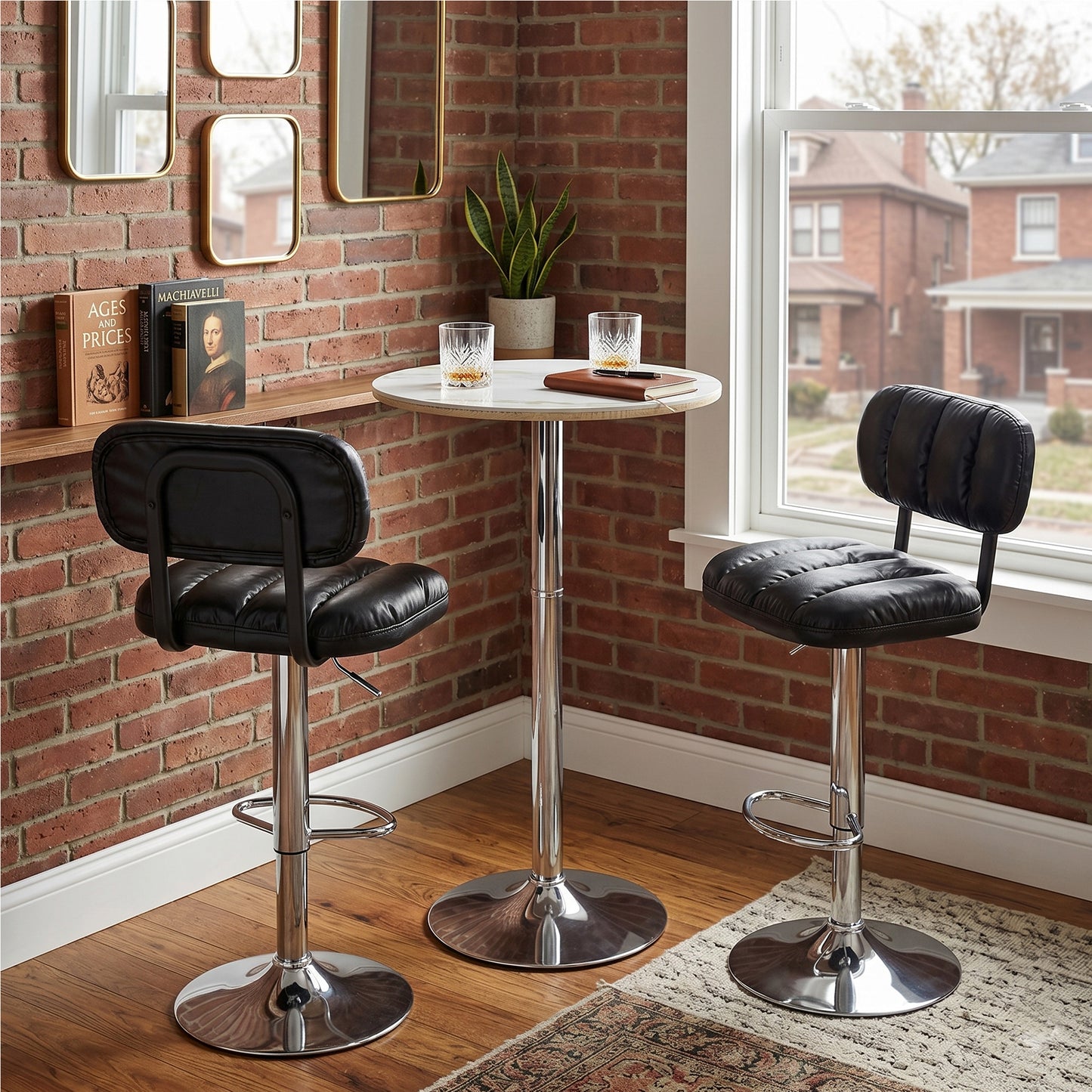 Set Of 2 Adjustable Height Bar Stools, Black PU Leather Upholstered With Chrome Base & Footrest, Modern Comfortable Stools For Kitchen Island, Home Bar, Game Room & Office Break Area
