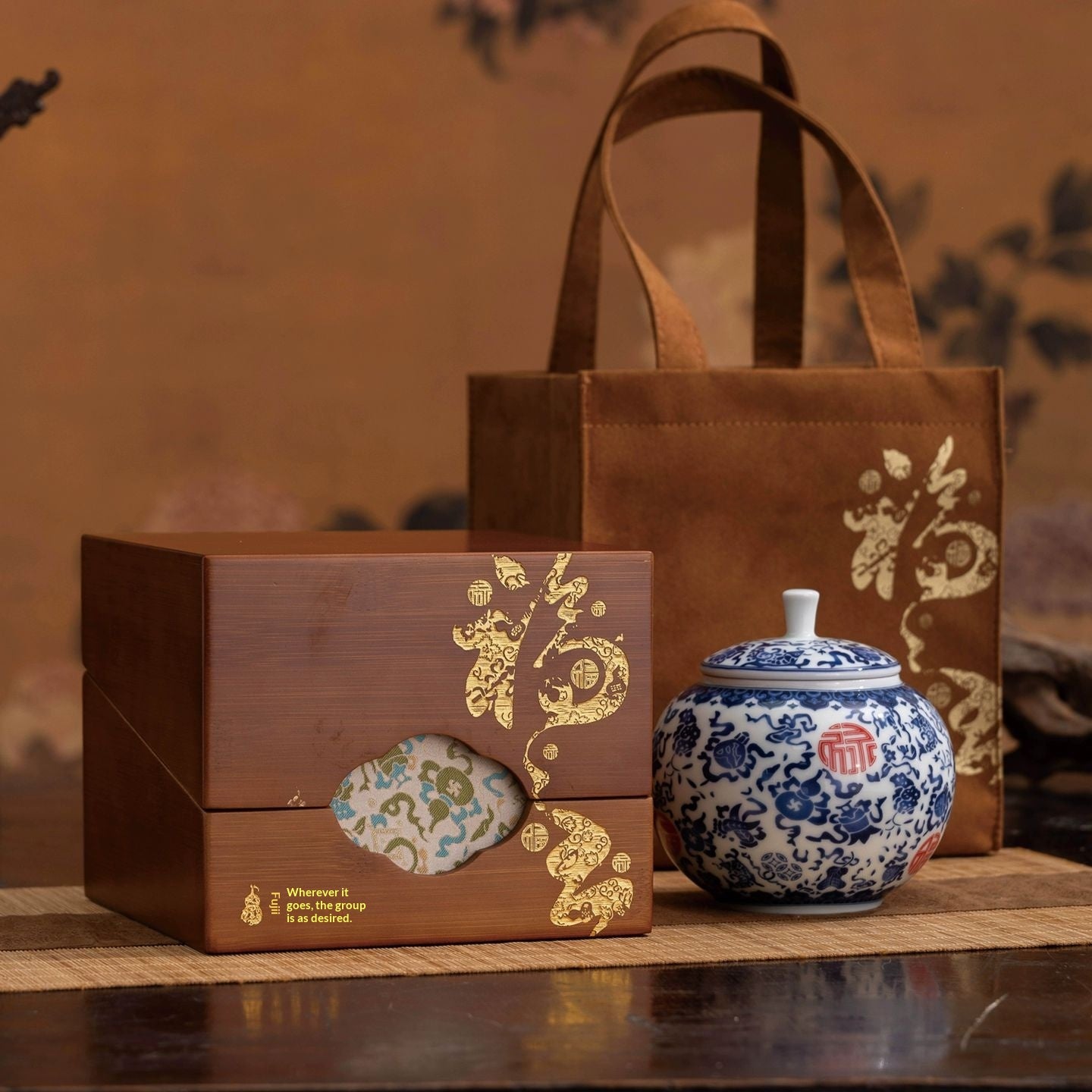 Lucky Bamboo Box Ceramic Jar Packaging Empty Universal Tea Packaging Box
