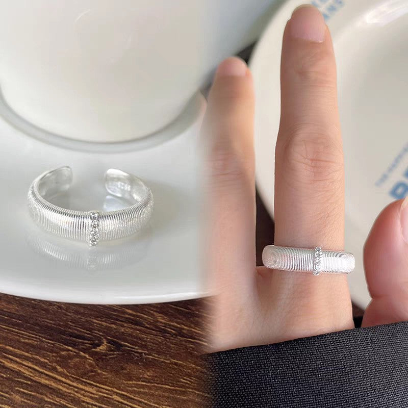1pc 999 Sterling Silver Brushed Zircon Open Ring, Minimalist & Elegant Style, Perfect For Daily, Dating & Gifting, Ideal Valentine's Gift