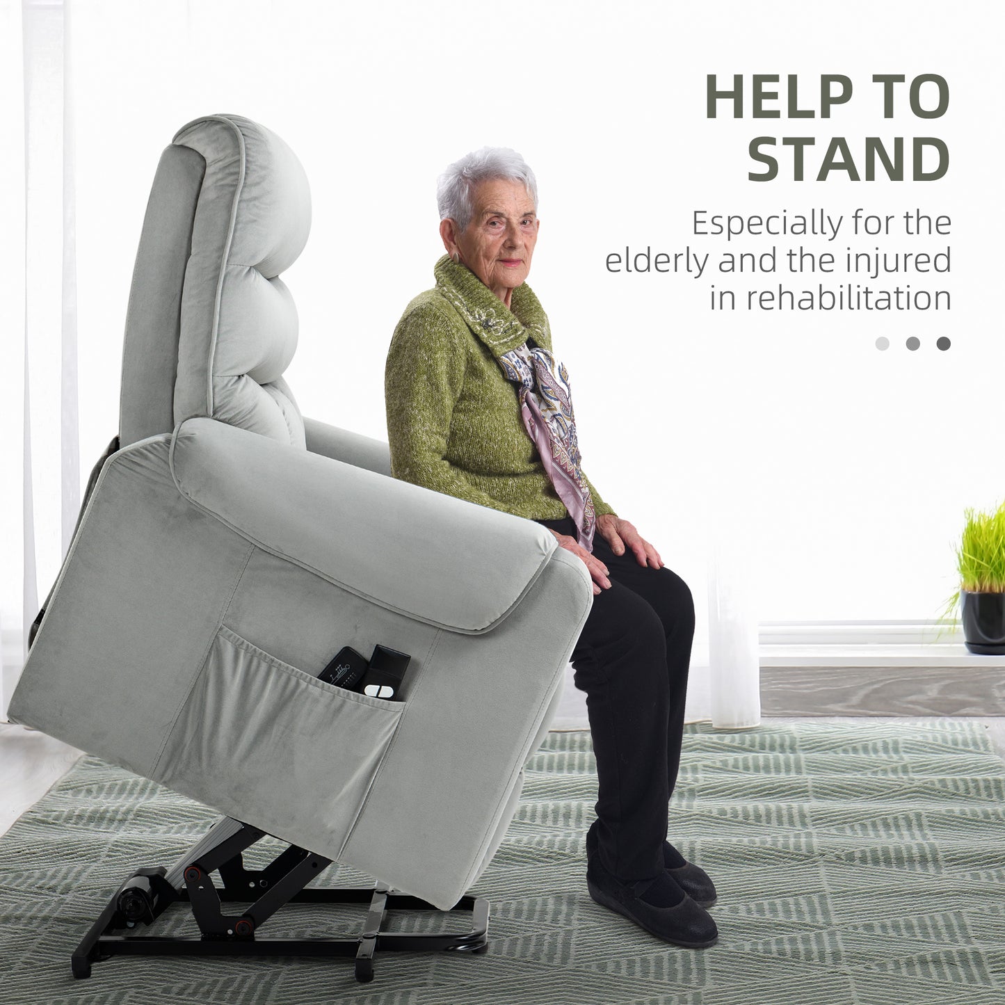 Vibration Massage Rise And Recliner Chair, Electric Power Lift Recliner With Remote Control And Side Pockets, Grey