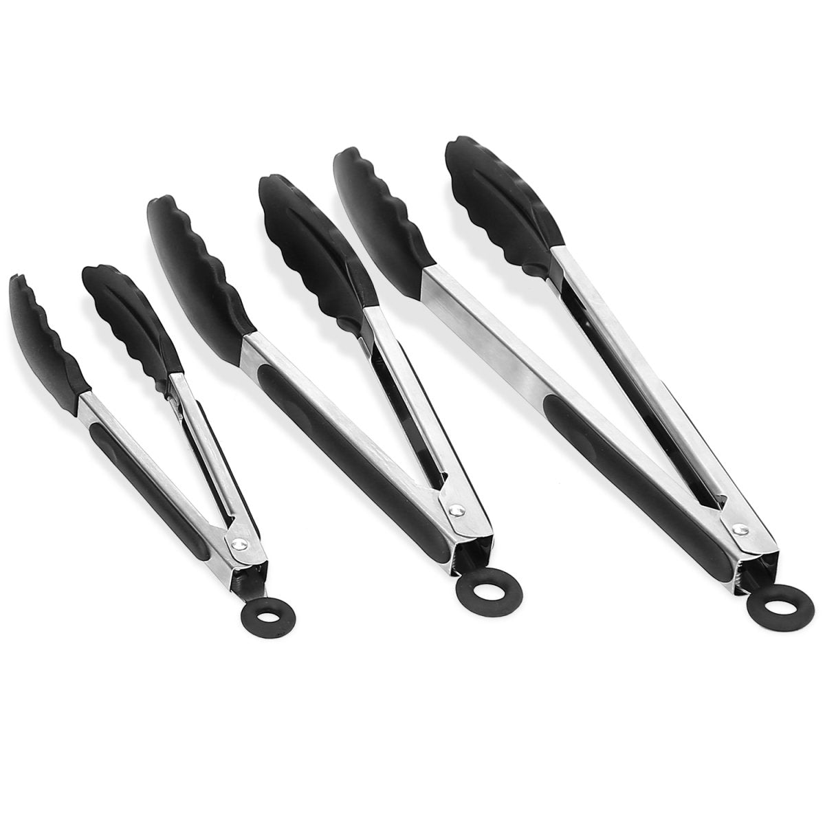 3Pcs Per Set Kitchen Tongs Stainless Steel Locking Food Tongs With Silicon Tips BBQ Cooking Grilling Locking Food Tongs High Heat Resistant 600 Fahrenheit For Grill Salad Spaghetti