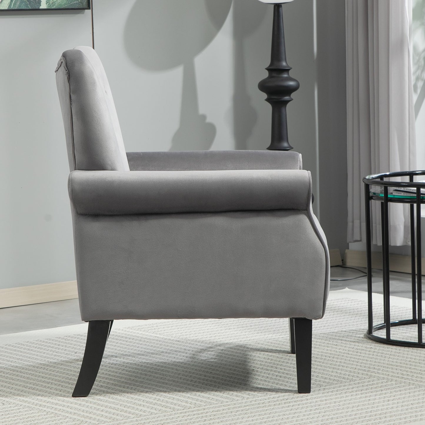 Mid-Century Modern Wingback Accent Chair, Upholstered Fabric Armchair With Sturdy Wood Legs, High-Back Padded Club Chair For Living Room Bedroom Office