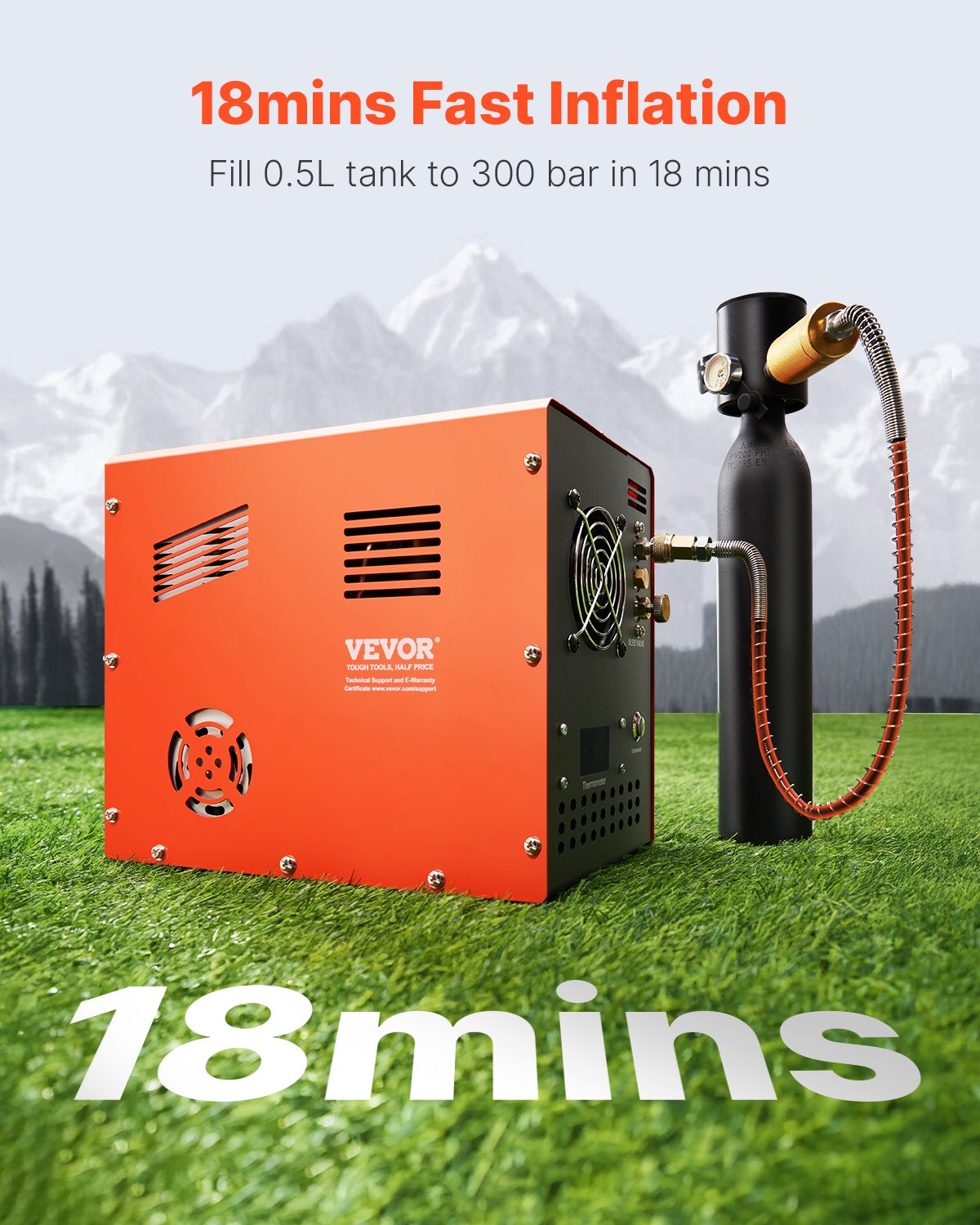 PCP Air Compressor, 4500PSI/30Mpa PCP Airgun Compressor With Built-in Converter & Fan Cooling System, Auto Stop DC12V/AC120V Portable Paintball Tank Compressor For Air Rifle, Scuba Diving Bottle
