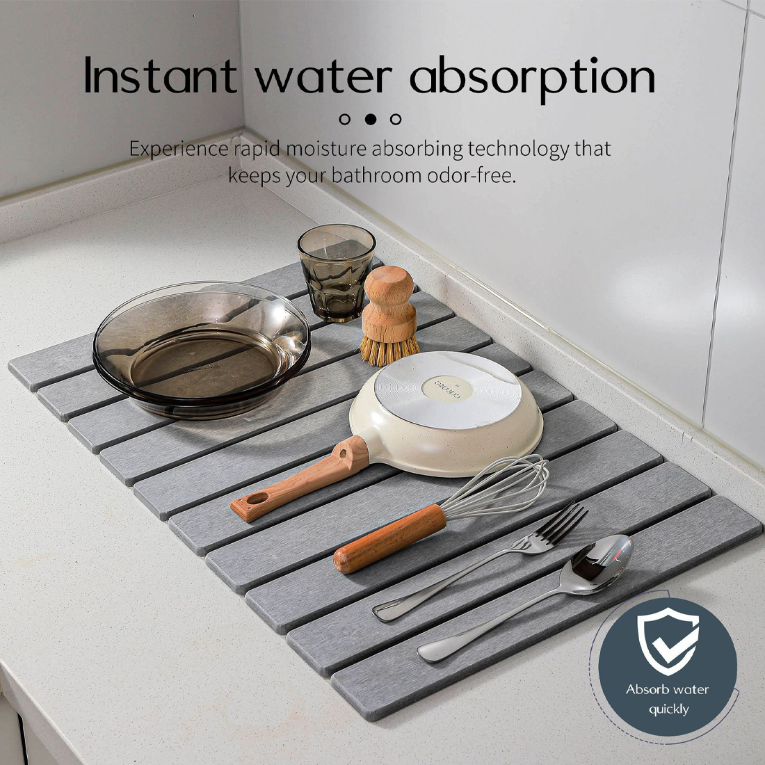 Foldable Diatomite Drying Mat Absorbent Draining Quick Dry Nonslip Pad Kitchen--Dark Gray