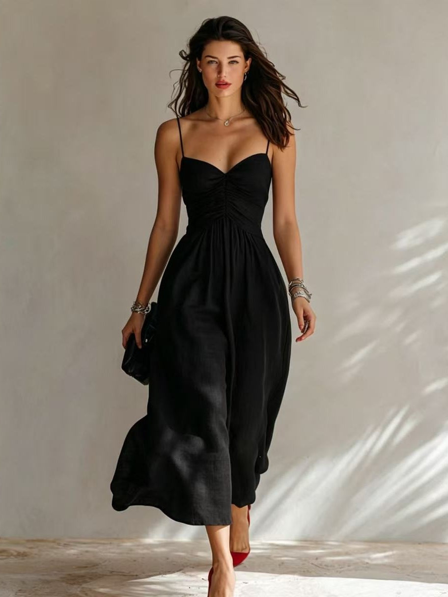Spring Summer Pleated Strap Dress New Style