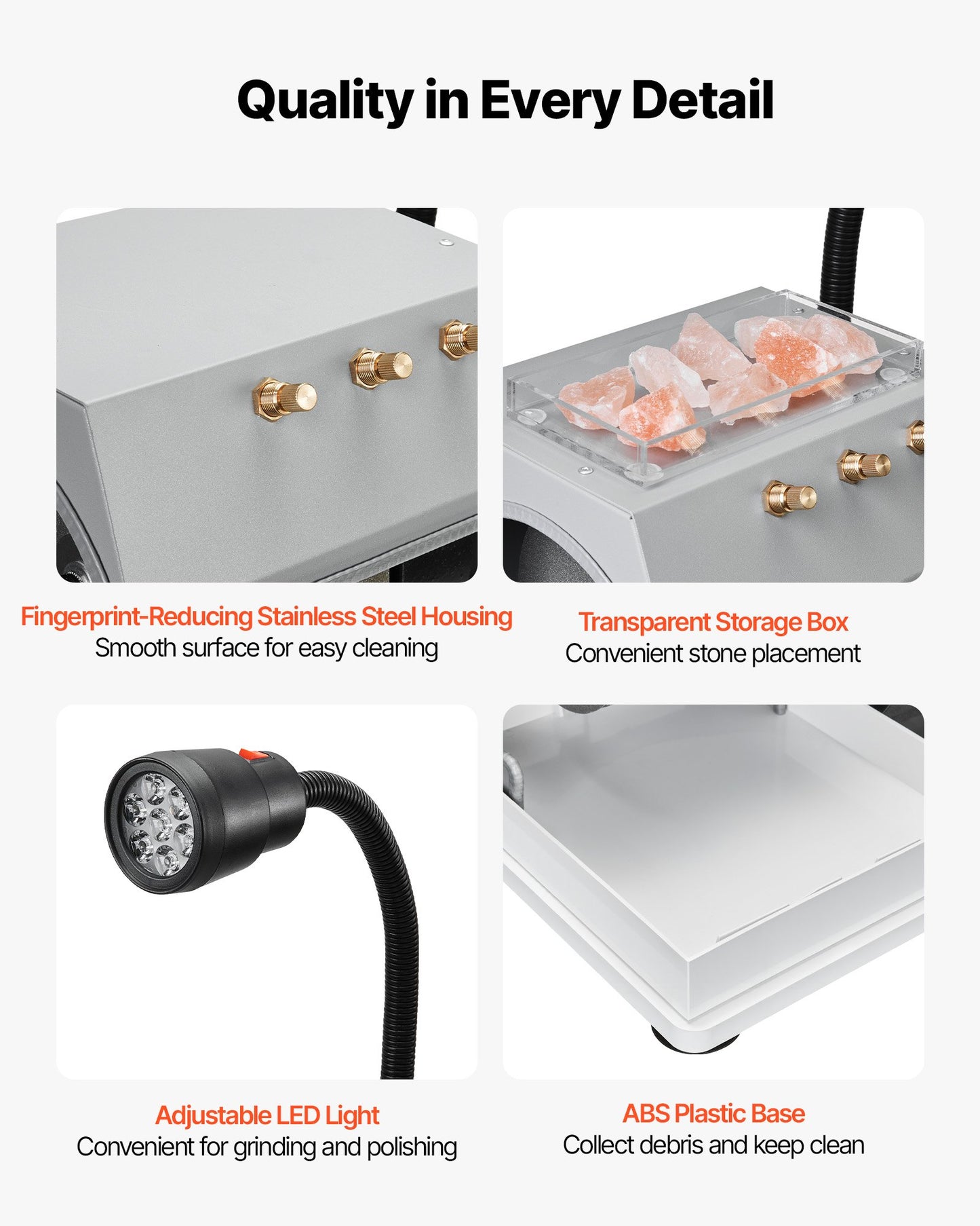 Cabbing Machine, 8" 3/4 HP 1800 RPM Efficient, Lapidary Rock Grinder Polisher With Diamond And Resin Wheels, LED Lamp, Water System, Lapidary Equipment For Gemstone Grinding, Stone Polishing