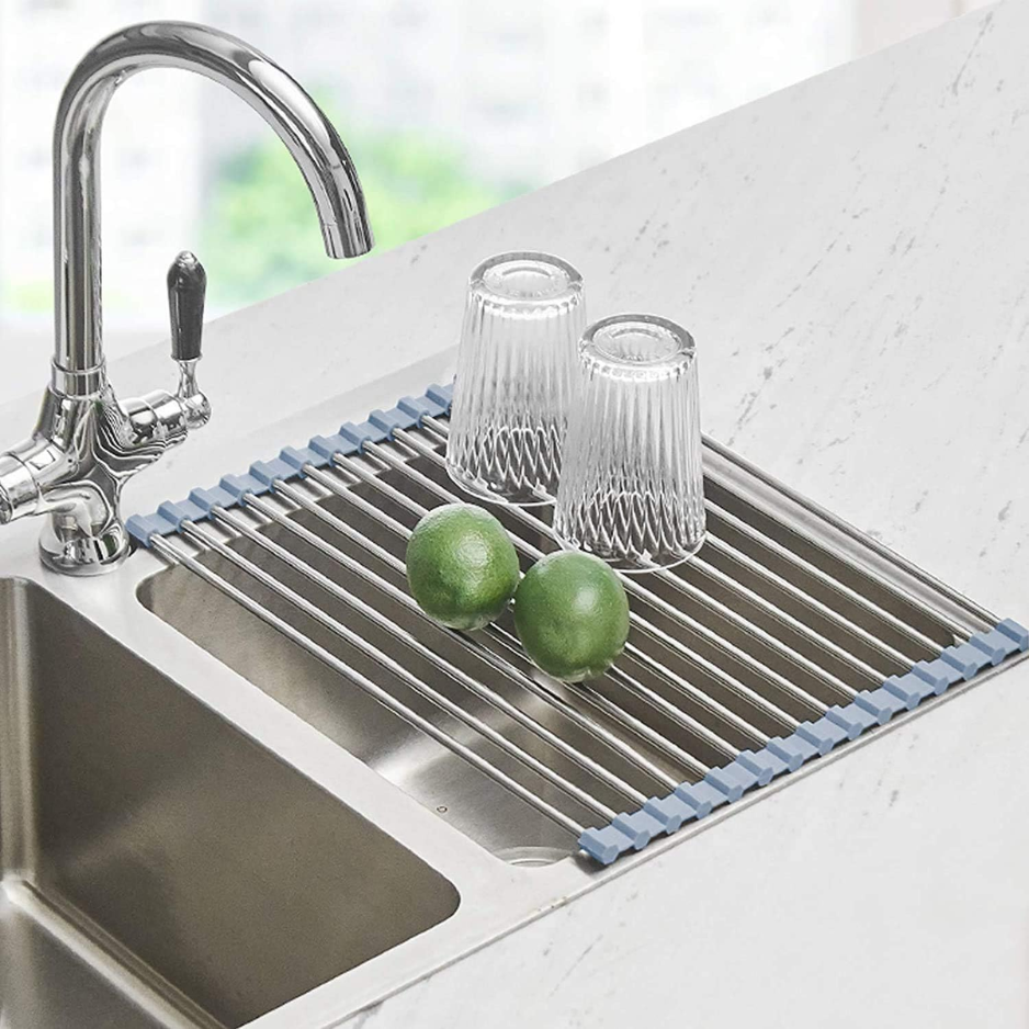 Seropy Roll-Up Over-the-Sink Dish Drying Rack - Foldable Stainless Steel Storage Mat