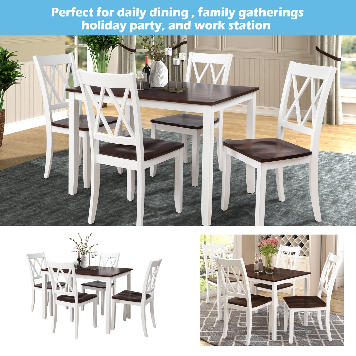 TOPMAx 5- Piece Dining Table Set Home Kitchen Table And Chairs Wood Dining Set  Espresso White