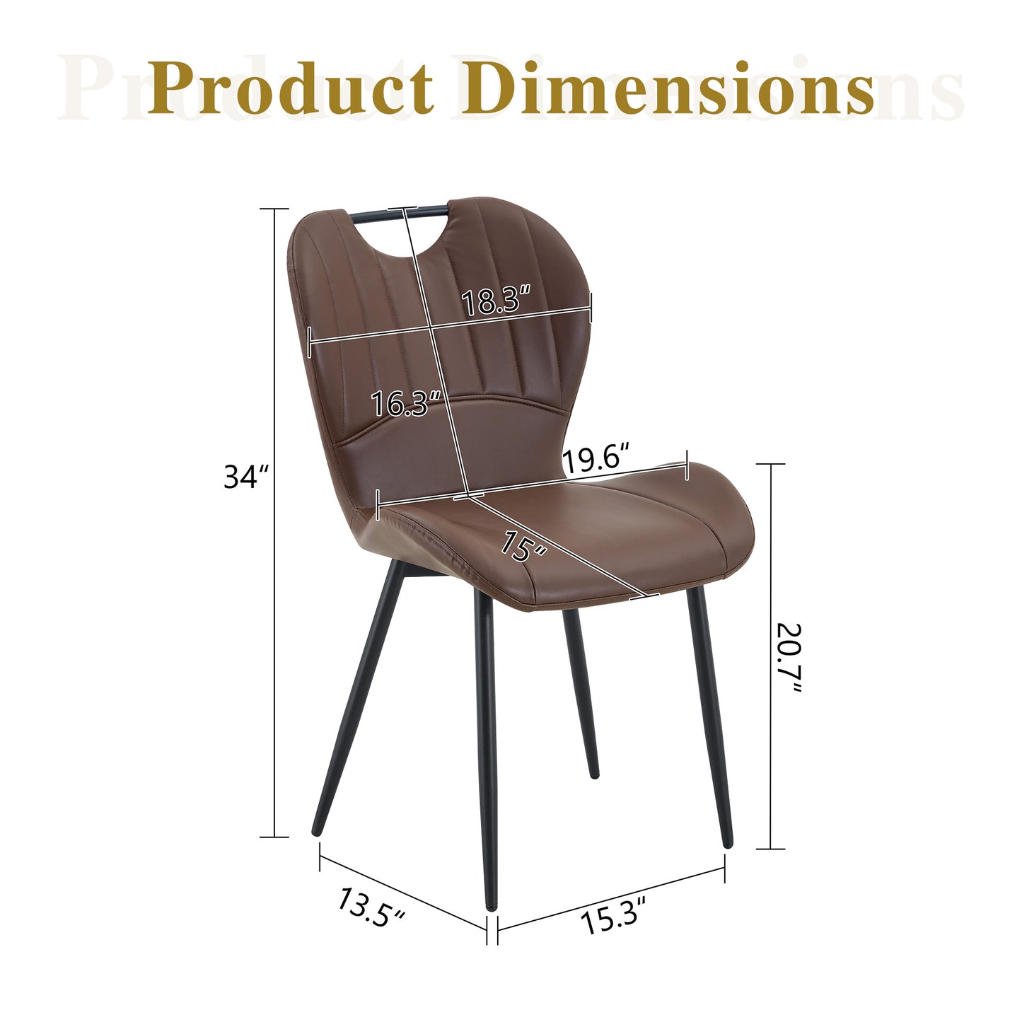 Set Of 4 Brown PU Dining Chairs With Integrated Handle. Black Metal Frame, Adjustable Leveling Feet. Home Dining Chairs With Extra-Wide Comfortable Cushion, Versatile For Multiple Scenarios.