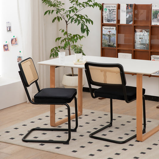 Dining Chairs Set Of 2, Velvet Rattan Side Accent Chairs With Chrome Legs, Modern Mid Century Breuer Designed Chairs, Upholstered Dining Living Room Kitchen Chairs
