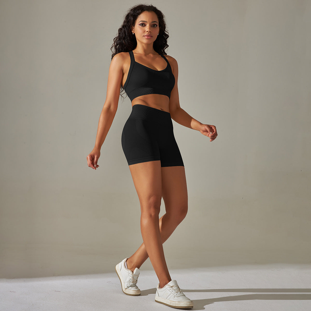 Seamless Solid Color Cross Beauty Back Exercise Bra Yoga Clothes Suit