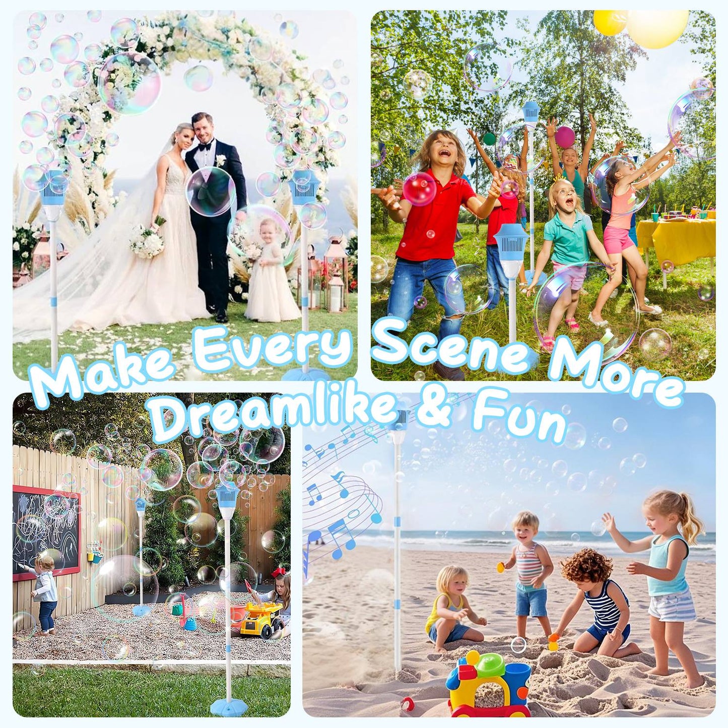 1Pc 3 In 1 Standing Bubble Machine With Colorful Lights And Music Rechargeable Bubble Maker Stand With 2 Modes 3 Adjustable Height For Party Wedding Indoor Outdoor Occasions Pets Kids Aged 3 Above