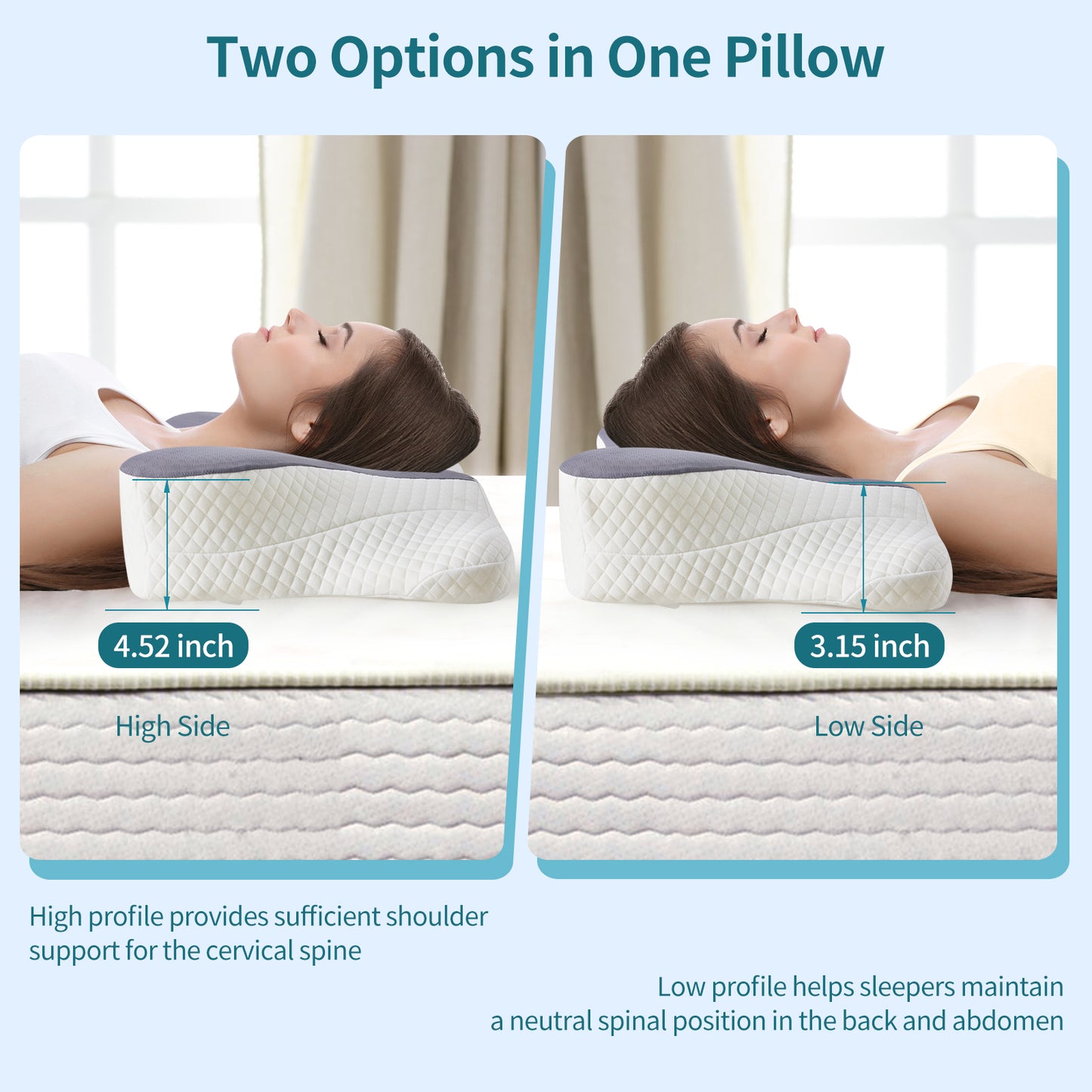 2 Pack Memory Foam Pillow, A Cooling Type Sleep Pillow Designed To Provide Neck Support When Lying On One's Side
