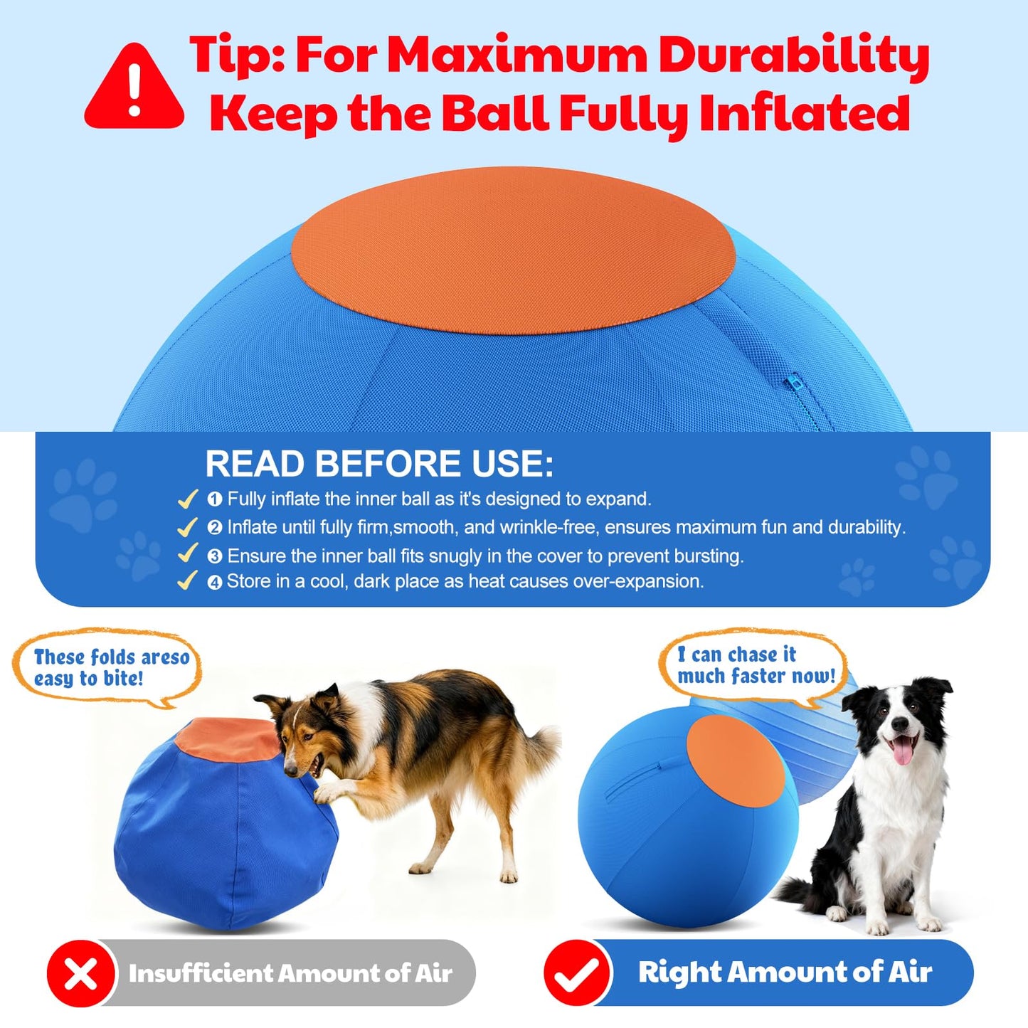 17.7'' Herding Ball For Dogs - Enhanced Chew Resistance & Heavy-Duty Material, Dog Toy Agility Equipment For Australian Shepherds,Collies, Includes 5 Repair Patches