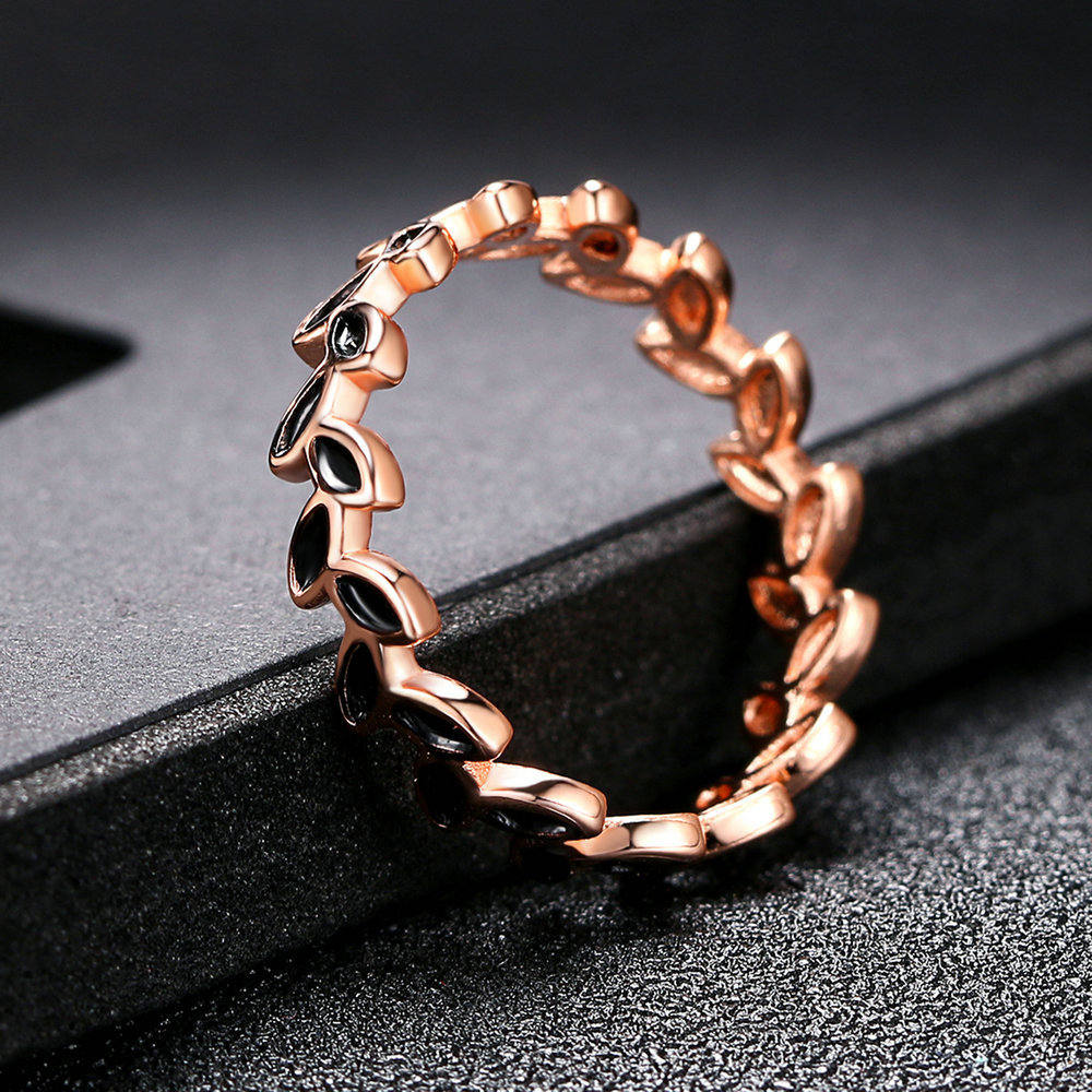 Cross-Border Fashion Jewelry Korean Style Simple Olive Branch Modeling Jewelry Drop Oil Rose Gold Plated Women's Ring Wholesale