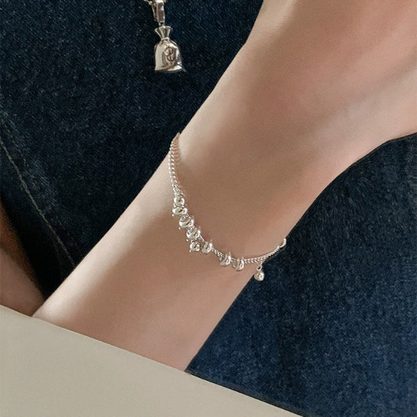 1pc 999 Sterling Silver Coil Bead Charm Bracelet, Minimalist Style, Perfect For Daily Wear And Valentine's Gift