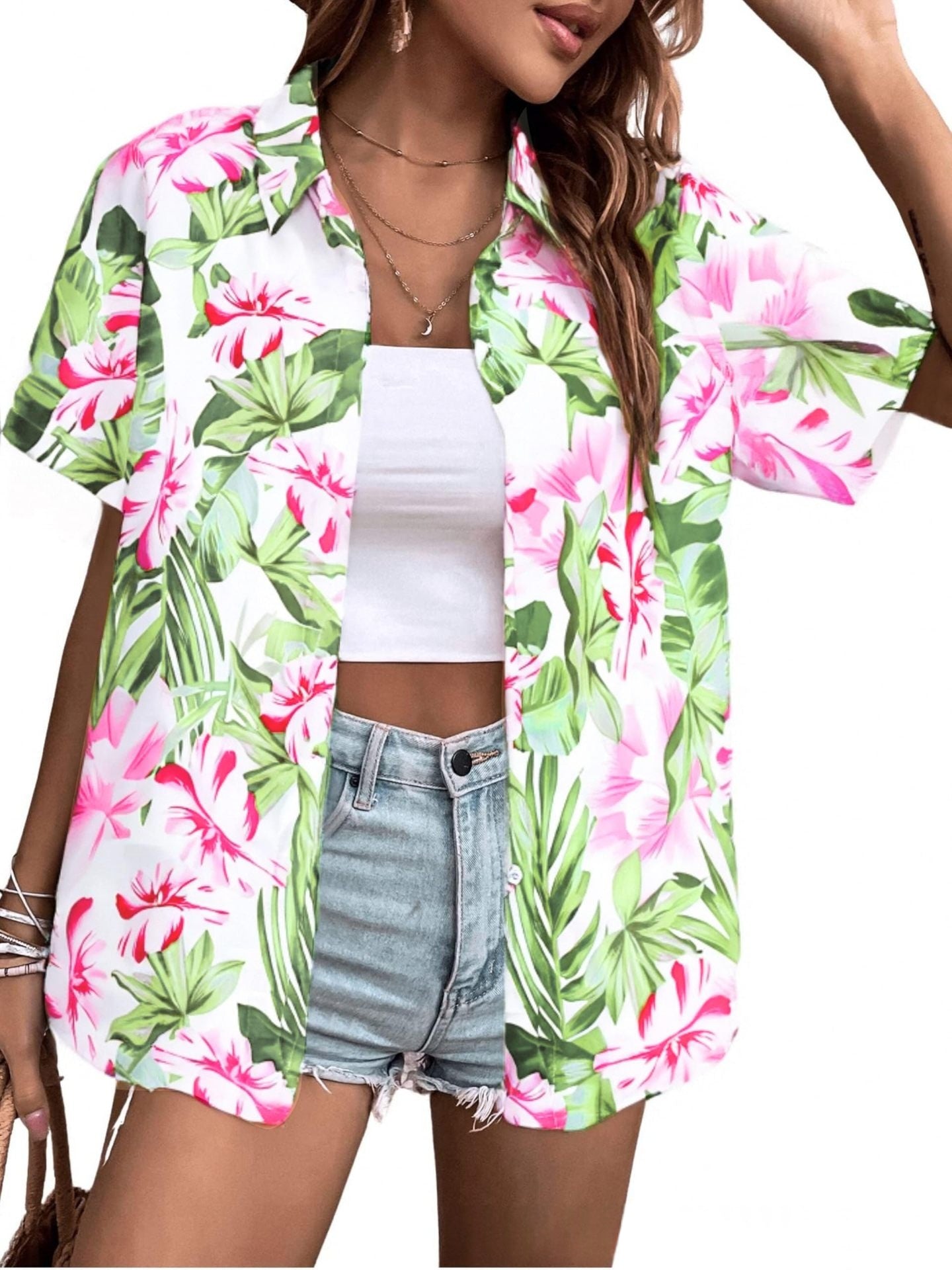 Womens Fashion Plus-Size Floral Loose-Fitting Shirt