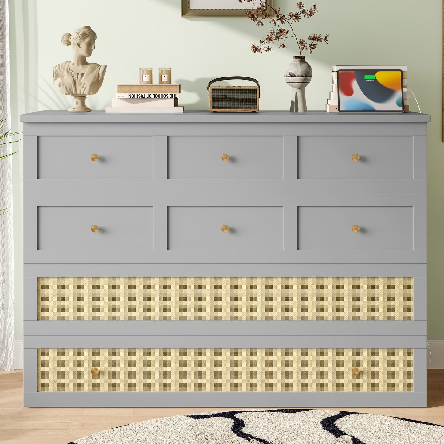 Murphy Bed, 140 X 200, Mobile Murphy Bed With Drawers At The End Of The Bed And Shelf At The Head Of The Bed, With USB And Socket, Convertible Platform Bed, Without Mattress, Grey