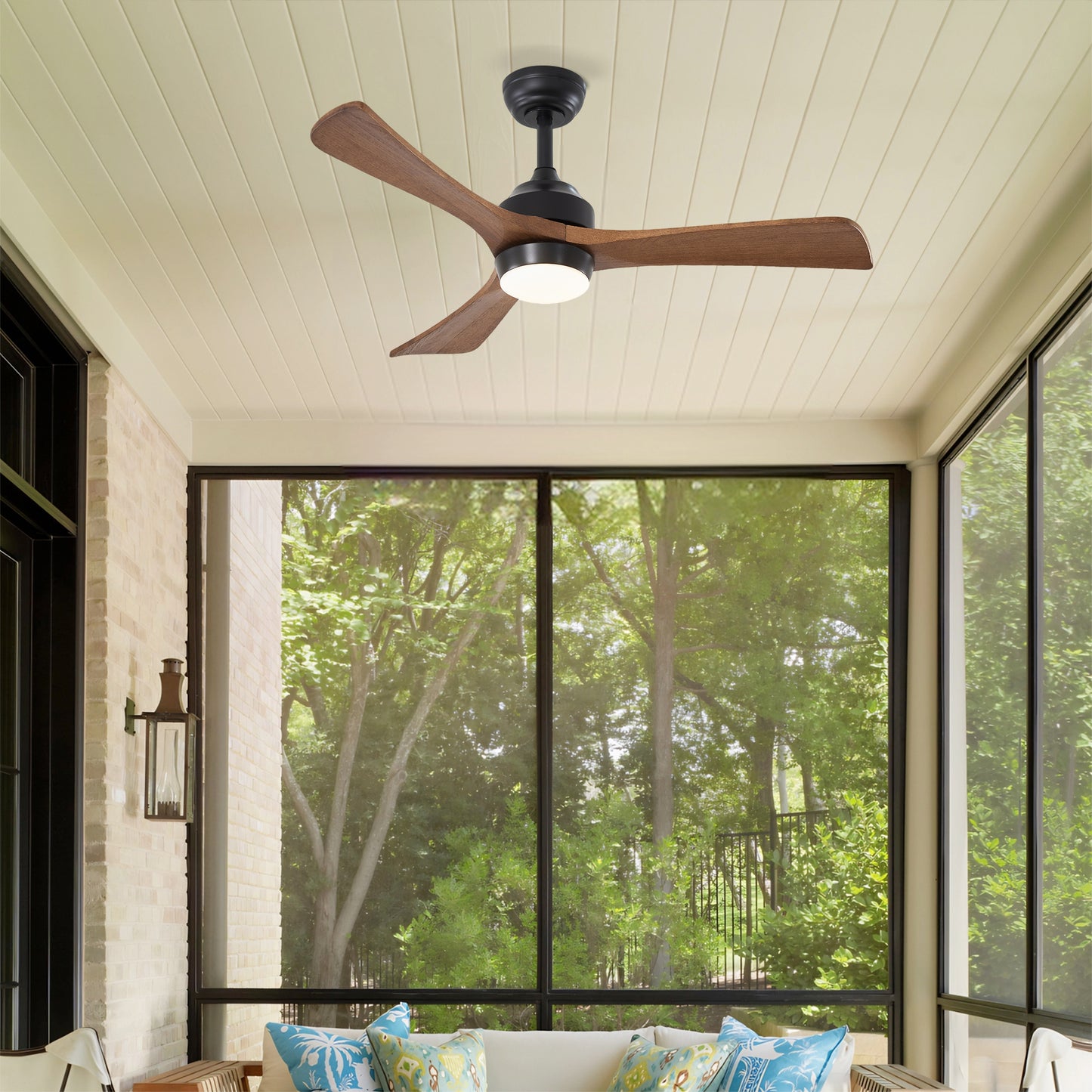 42  Solid Wood Blades Ceiling Fan With Lights Remote Control,Quiet DC Motor 3 Blade Ceiling Fans 6 Speed Levels,Reversible Ceiling Fan, For Patio Living Room, Bedroom, Office,Indoor. Matte Black