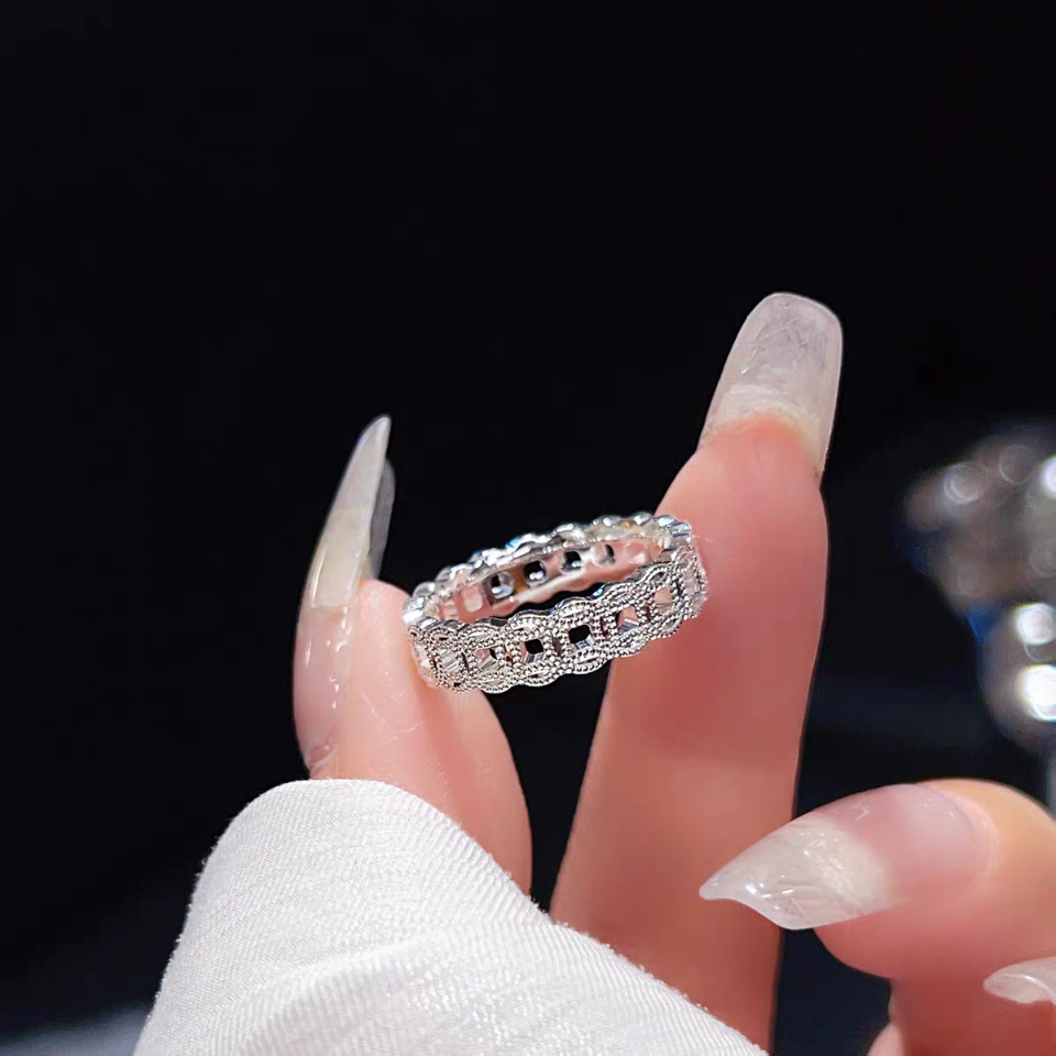 1pc 999 Sterling Silver Ice-cut Coin Pattern Open Ring, Sparkly Retro Style, Perfect For Daily Wear & Valentine's Day Gift