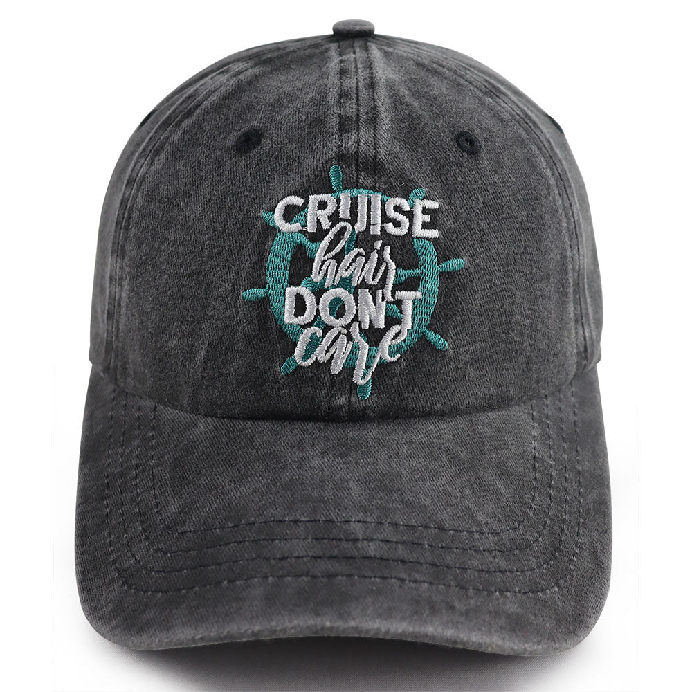 2pcs Cruise Washed Baseball Cap For Women, Cruise Hair Care Embroidery Ship Wheel Vintage Hat, Nautical Vacation Cruise Accessory