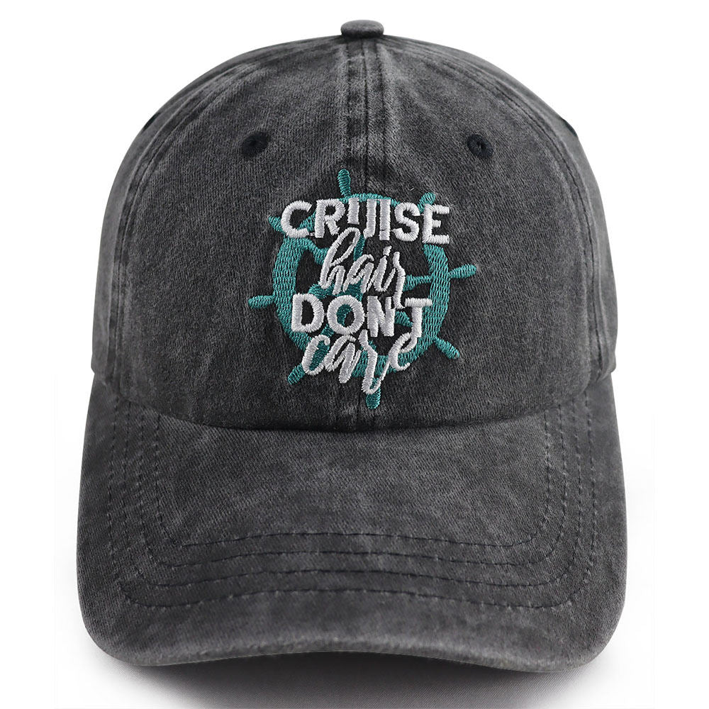 2pcs Cruise Washed Baseball Cap For Women, Cruise Hair Care Embroidery Ship Wheel Vintage Hat, Nautical Vacation Cruise Accessory