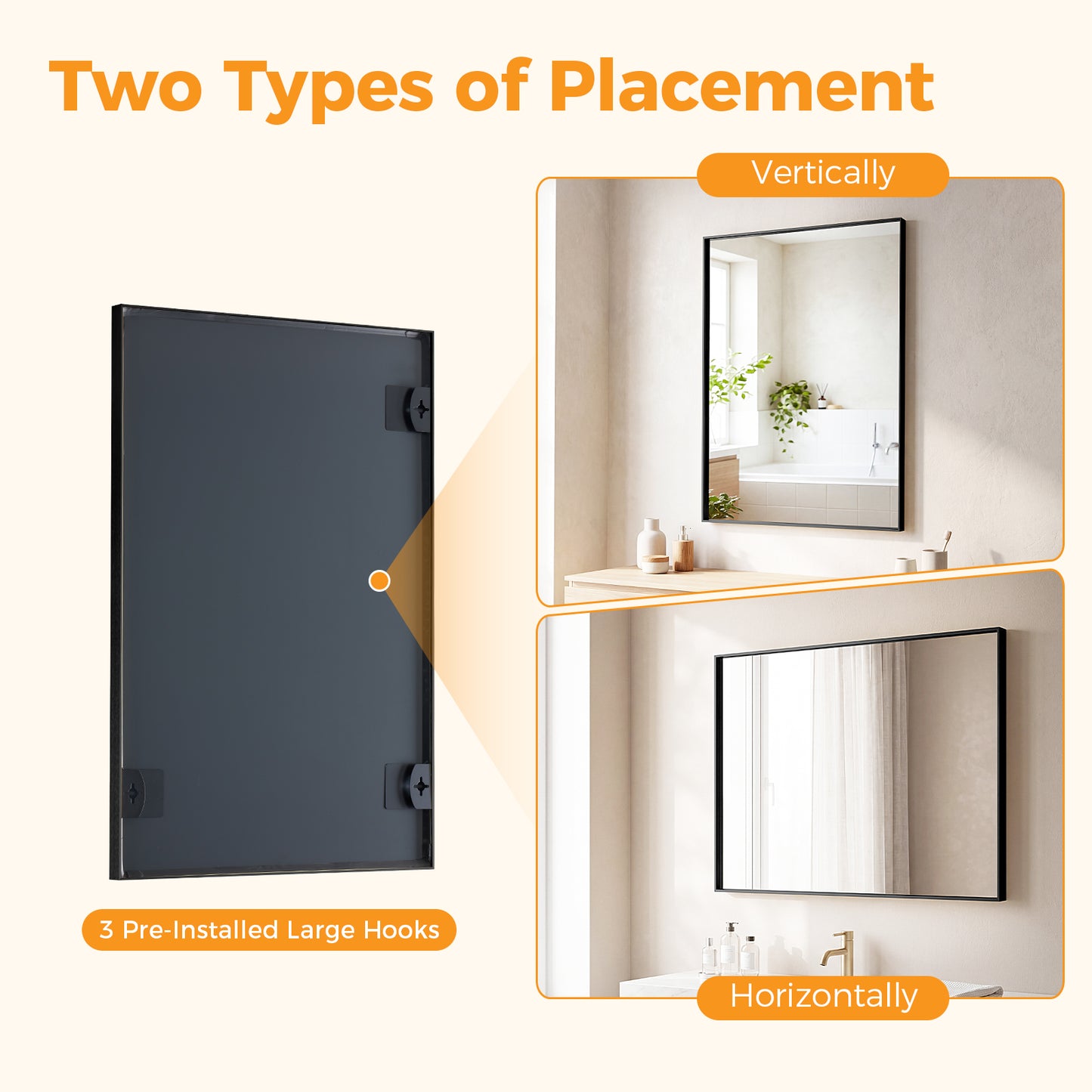 Bathroom Mirror, With Brushed Aluminum Frame, Rectangular Design, Square Corners At All Four Sides, Suitable For Wall Decoration In Home.