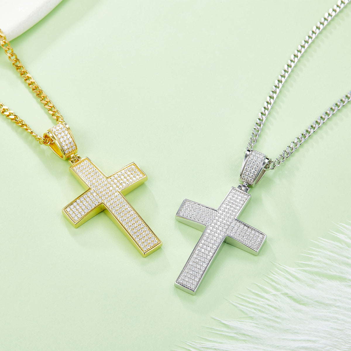 S925 Sterling Silver 200pcs D Color VVS1 Moissanite Iced Out Cross Pendant 9.8g No Chain Platinum Plated GRA Certified Gift Box