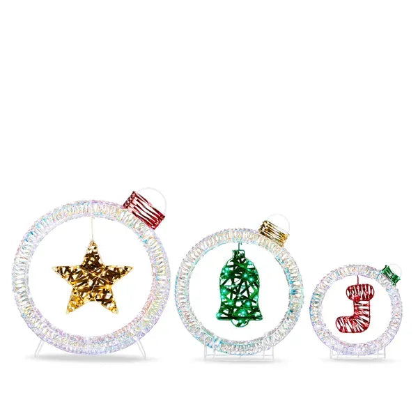 Set Of 3 Lighted Iridescent Cut-out Light Bulb Christmas Decorations, Pre-lit Holiday Decor With 295 White LED Lights For Xmas Outdoor Indoor Decor Lighted Holiday Displays