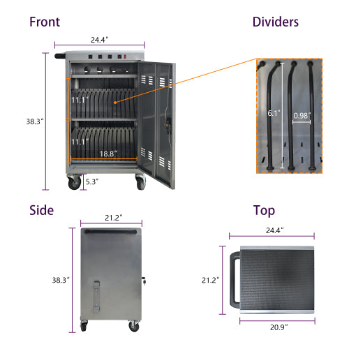 Mobile Charging Cart And Cabinet For Tablets Laptops 35-Device  B30PLUS -Silver