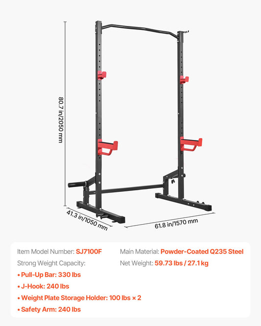 Power Cage Squat Rack, Multifunctional Power Rack Home Gym, 1000LBS Strength Training Workout Equipment With 4 Band Pegs, Adjustable J-Hooks & Safety Bars For Barbell Squat Bench Press Pull-Up
