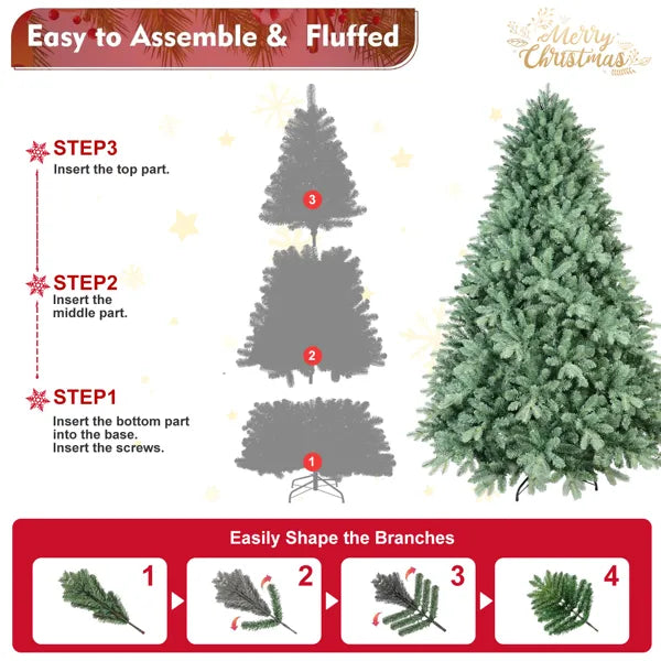 Artificial 5ft Blue Green Tint Christmas Tree With 1194 PE/PVC Mixed Branch Tips, Memory Wire+iron Wire, Hinged Premium & Foldable Base For Indoor Holiday Decorating