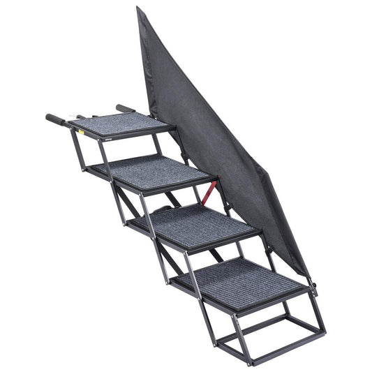 Dog Stairs For Car, 4 Steps Extra Wide Foldable Dog Ramp For Large Dogs With Non-Slip Rug Surface, Portable Lightweight Pet Ladder For Car, SUV, Truck, High Beds, Sofas, Support Up To 400 Lbs