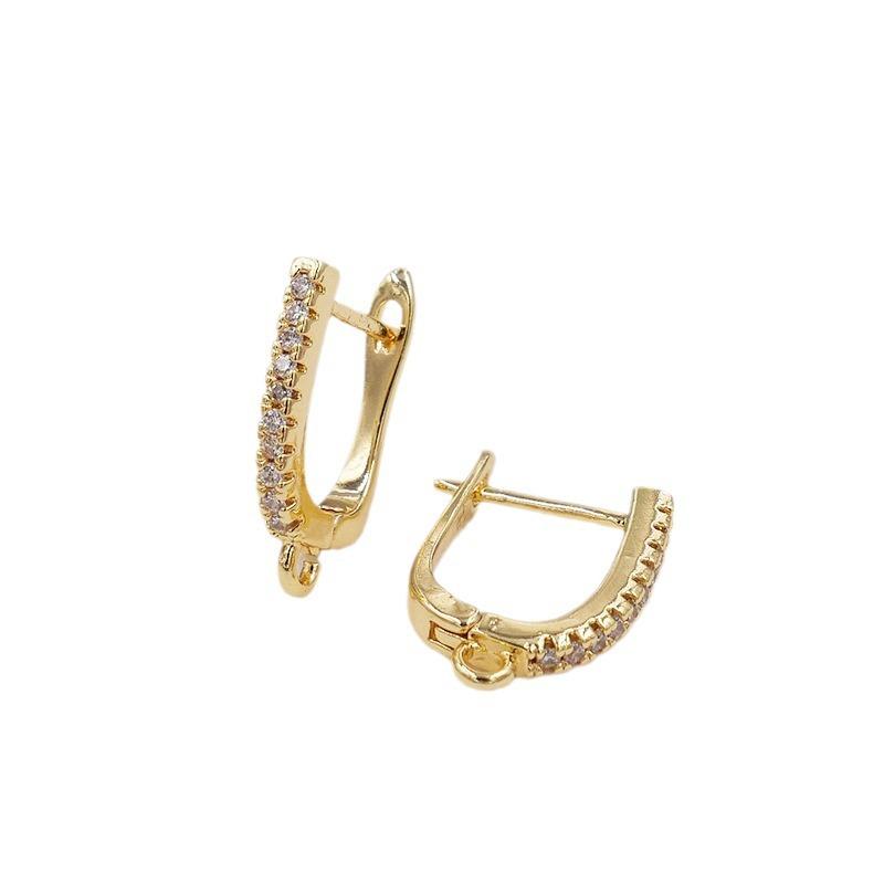 Copper Earrings, 18K Gold-plated, U-shaped Zircon-studded Ear Clips With Dangling Hoopswomens Accessories, Wholesale Jewelry