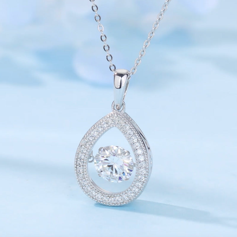 S925 Sterling Silver 1ct D Color VVS1 Moissanite Teardrop Necklace 45cm Platinum Plated Pave Halo GRA Certified Gift Box