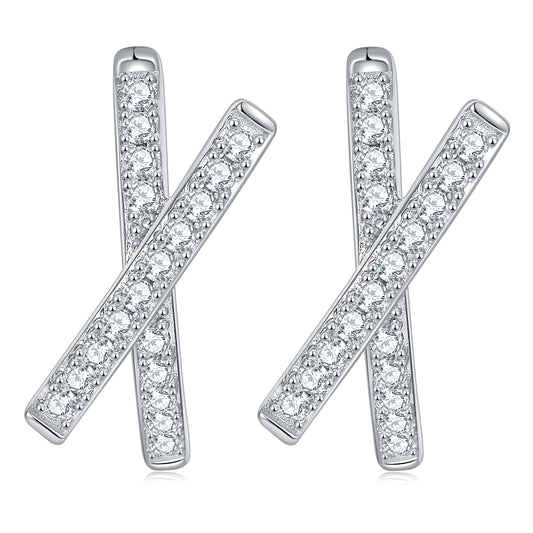 S925 Sterling Silver Moissanite Cross Hoop Earrings  Platinum Plated Pave Huggie Earrings With GRA Certificate Minimalist Jewelry Gift Box Set For Women
