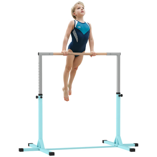 Height Adjustable Gymnastics Horizontal Bar For Kids, Children Junior Kip High Bar Fitness, Light Blue