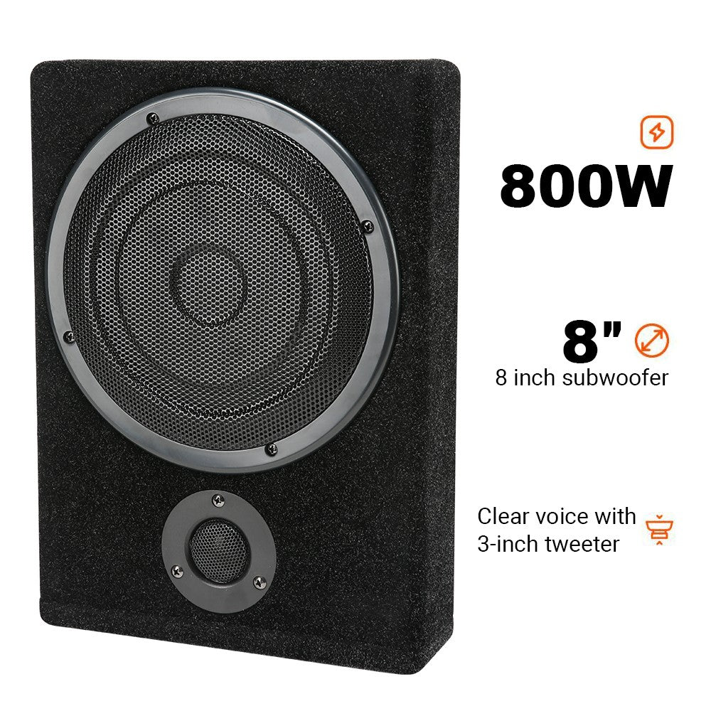 800W 8in  Car Under Seat Active Subwoofer Slim Amplified Sub Audio Speaker Kit 12V