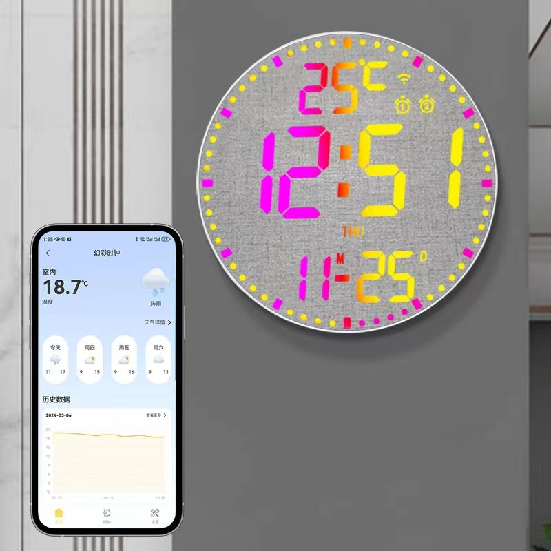 Smart WiFi Perpetual Calendar Digital Clock With RGB Color-Changing Wall Clock