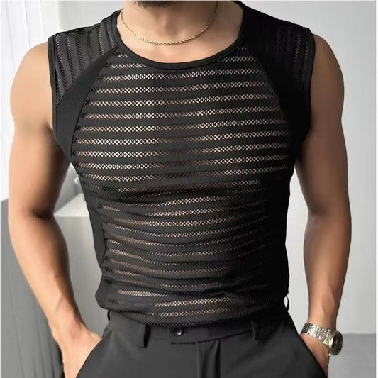 Sleeveless Hollow-Out Tank Top Mens Fitness Sports T-Shirt