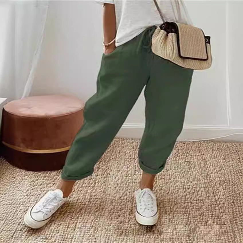 Women's Fashion Cotton Linen Solid Color Casual Pants