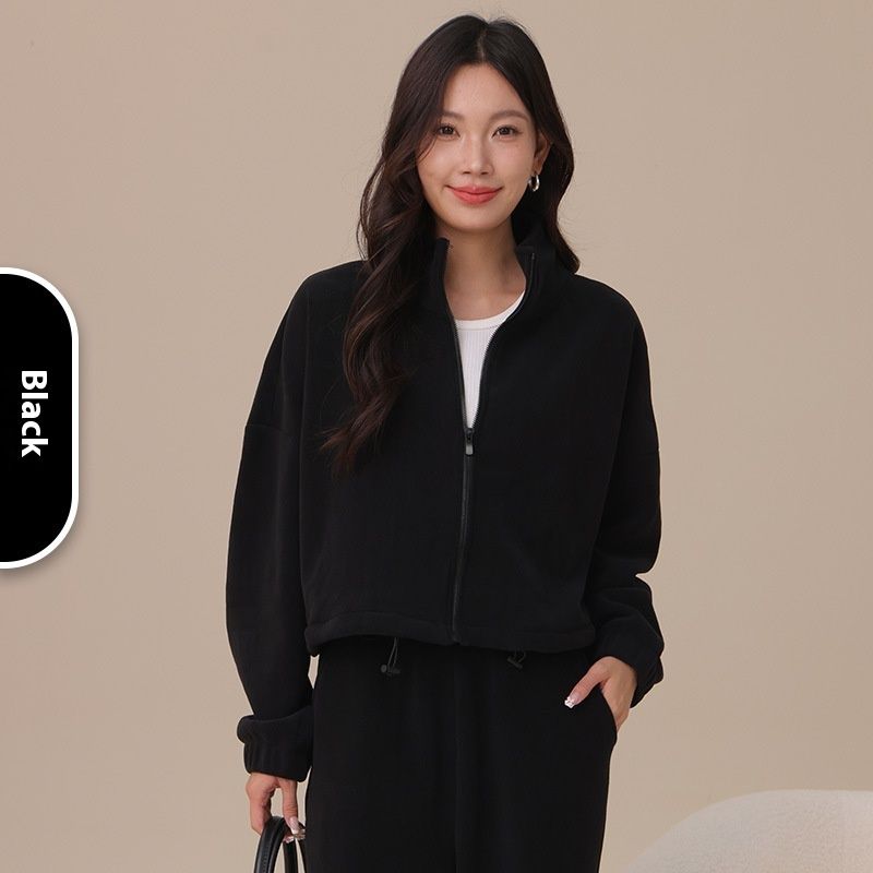 Aoli Velvet Sports Jacket For Women Loose Lapel Yoga