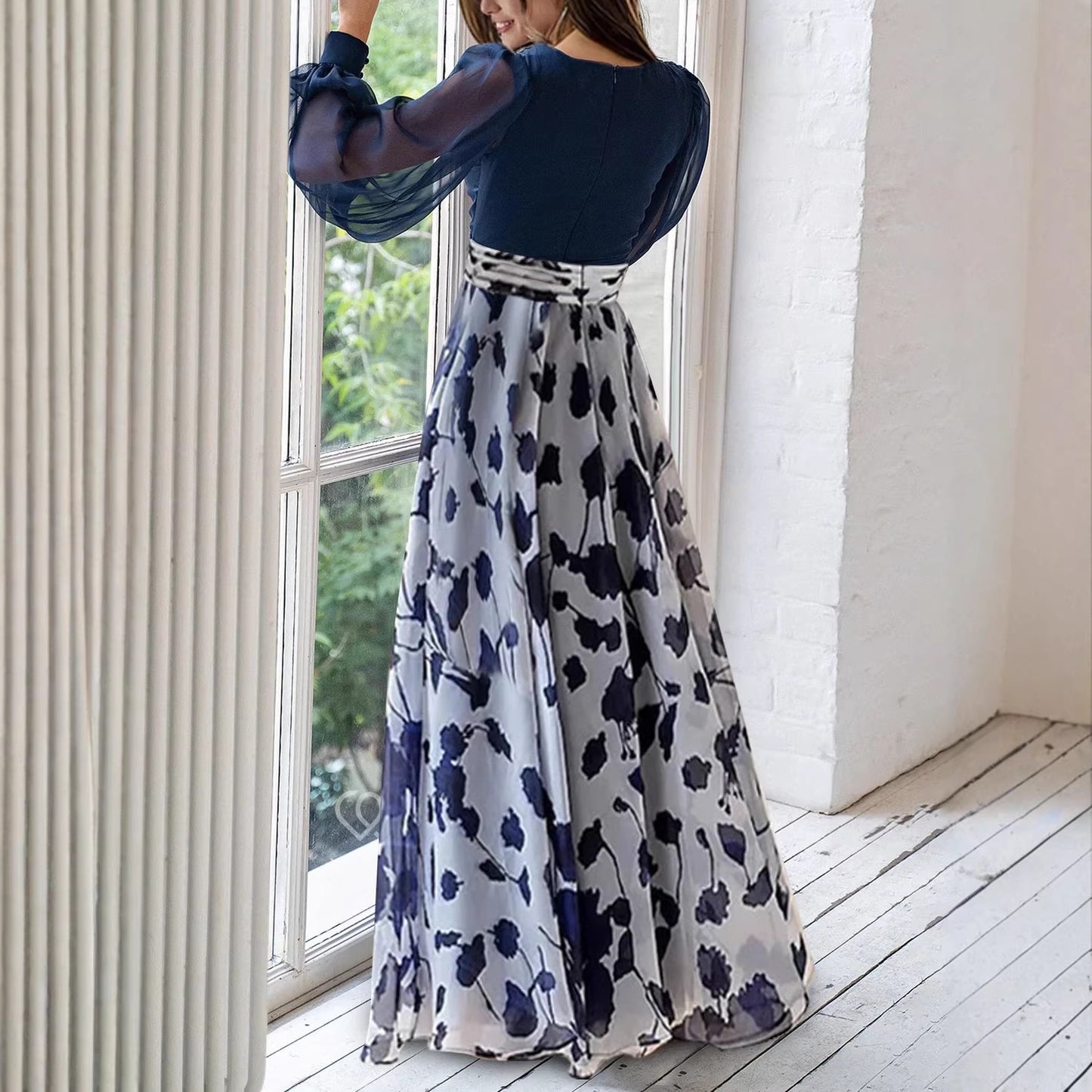 Womens Fashion Slim-fit Casual Flared Print Dress